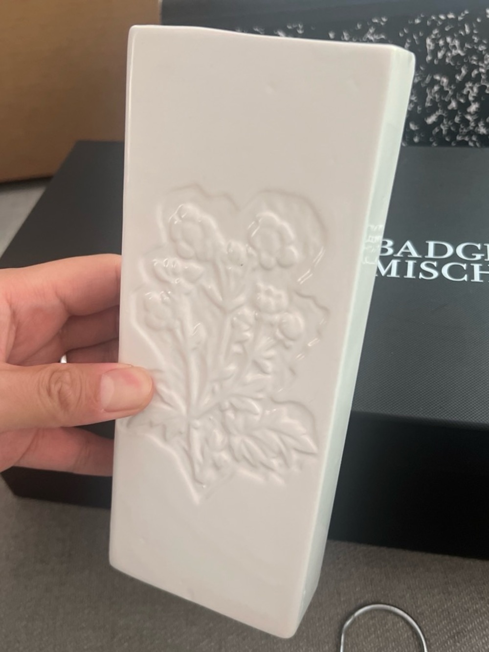 White Embossed Floral Ceramic Vase